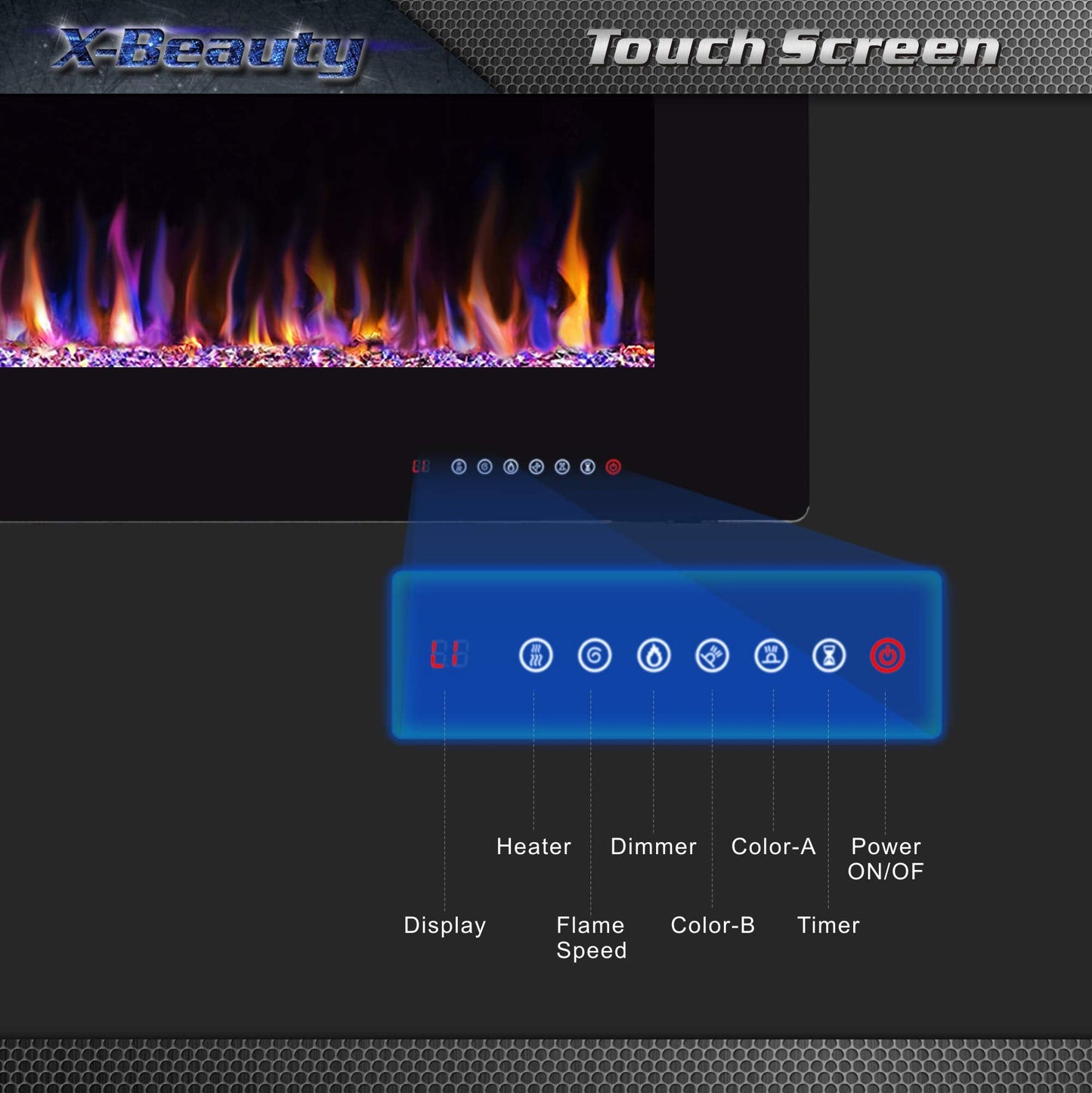 Xbeauty 68 Electric Fireplace In-Wall Recessed And Wall Mounted 1500W Fireplace Heater And Linear Fireplace With Timer/Multicolo
