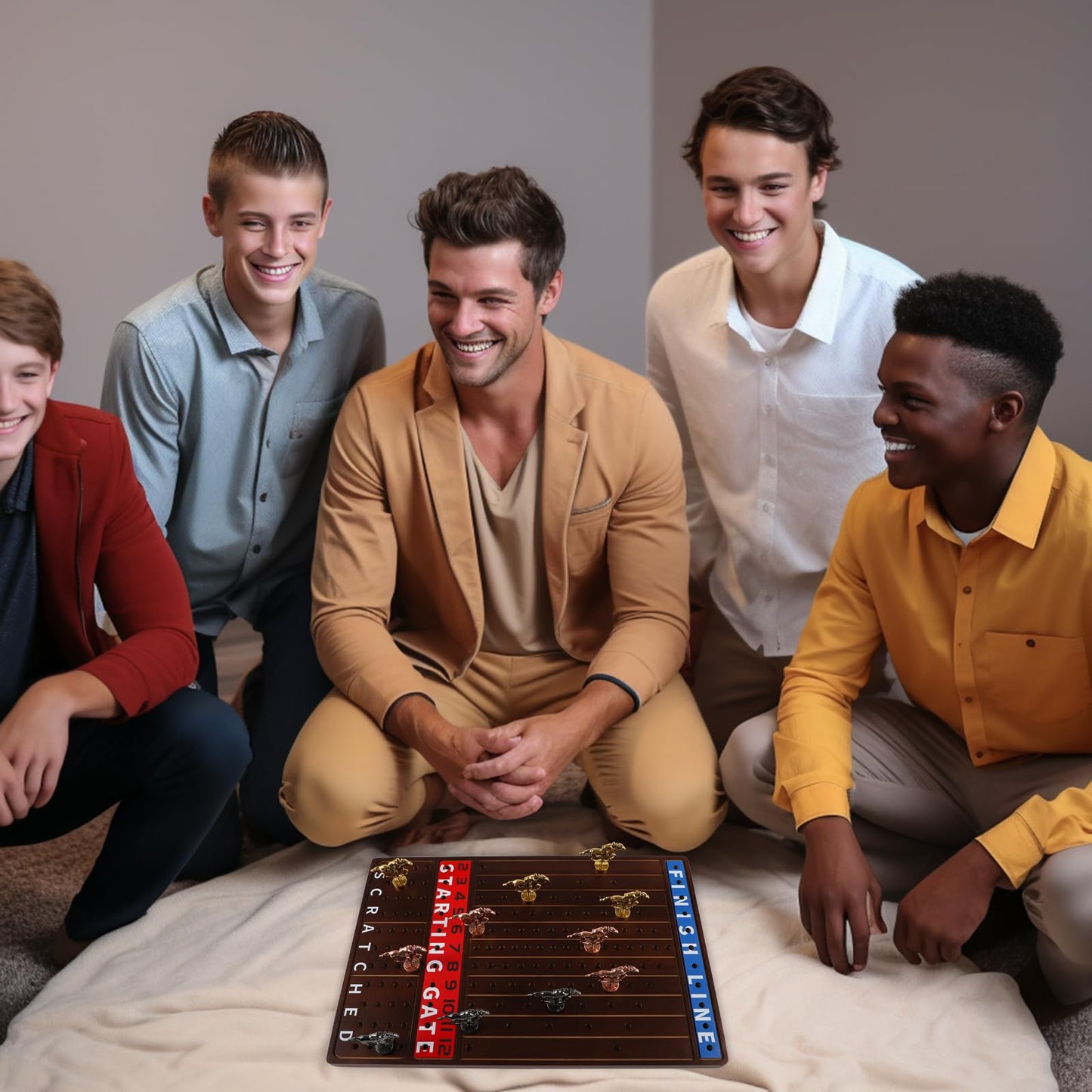 NRZSSN Horse Race Board Game with 11 Luxurious Durable Classic Metal Horses with 4 Dice and 2 Boxes of Cards Thickened Solid Wood Horse Racing Dice Game (Walnut Color，Rectangle)