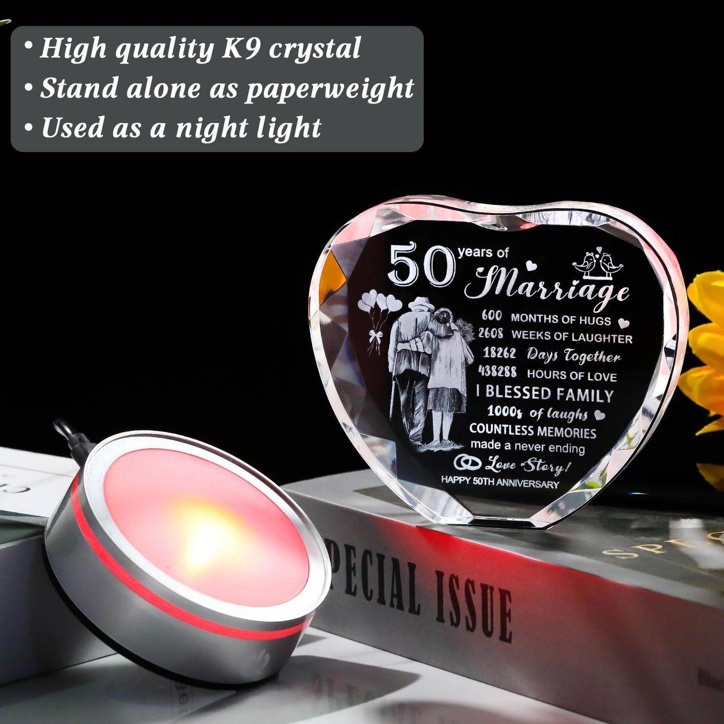 Movdyka 50th Wedding Anniversary Crystal Gifts for Couple Parents, Unique 50th Decorations Lamp Present for Women Men, 50 Years of Marriage Keepsake Gift for Him Her