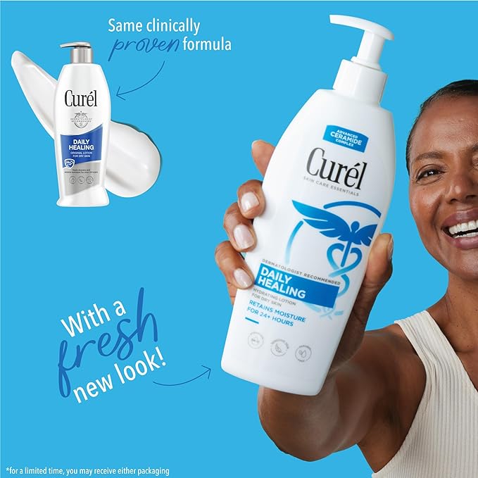 Curel Daily Healing Body Lotion for Dry Skin, Dermatologist Recommended Hydrating Body Lotion with Advanced Ceramides Complex, 20 Oz, Pack of 4