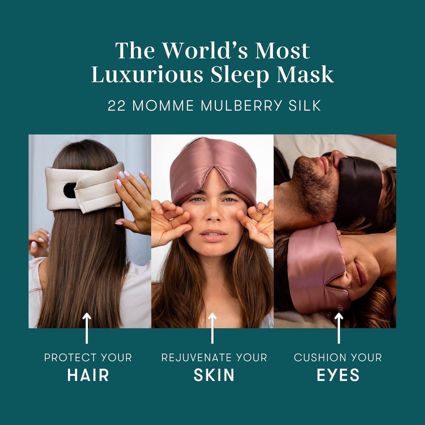 DROWSY Silk Sleep Mask. Face-Hugging, Padded Silk Cocoon for Luxury Sleep in Total Darkness. (Green Sapphire)