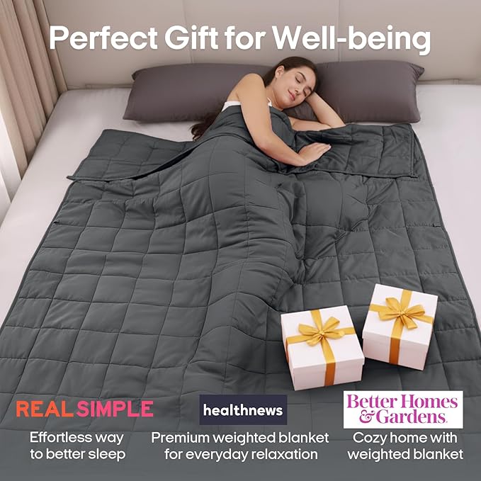 ZonLi Weighted Blanket 15 lbs(48''x72'', Twin Size, Grey), Weighted Blanket for Adults, with Glass Beads
