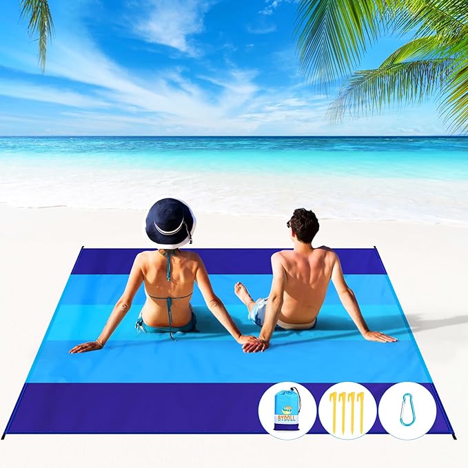 BYDOLL Beach Blanket 78''×81'' 4-7 Adults Oversized Lightweight Waterproof Sandproof Beach Blanket Large Picnic Mat for Tr...