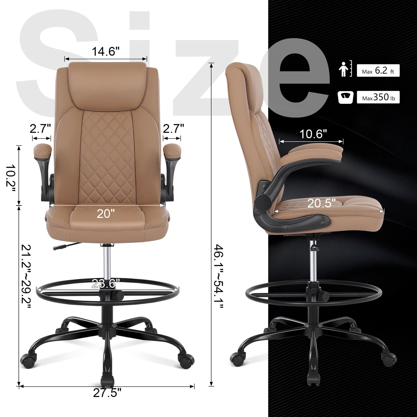 Misolant Drafting Chair, Tall Office Chair for Standing Desk, Standing Chair with Adjustable Height and Flip-up Armrest, Leather Drafting Chair, High Office Chair for Counter Height Desk