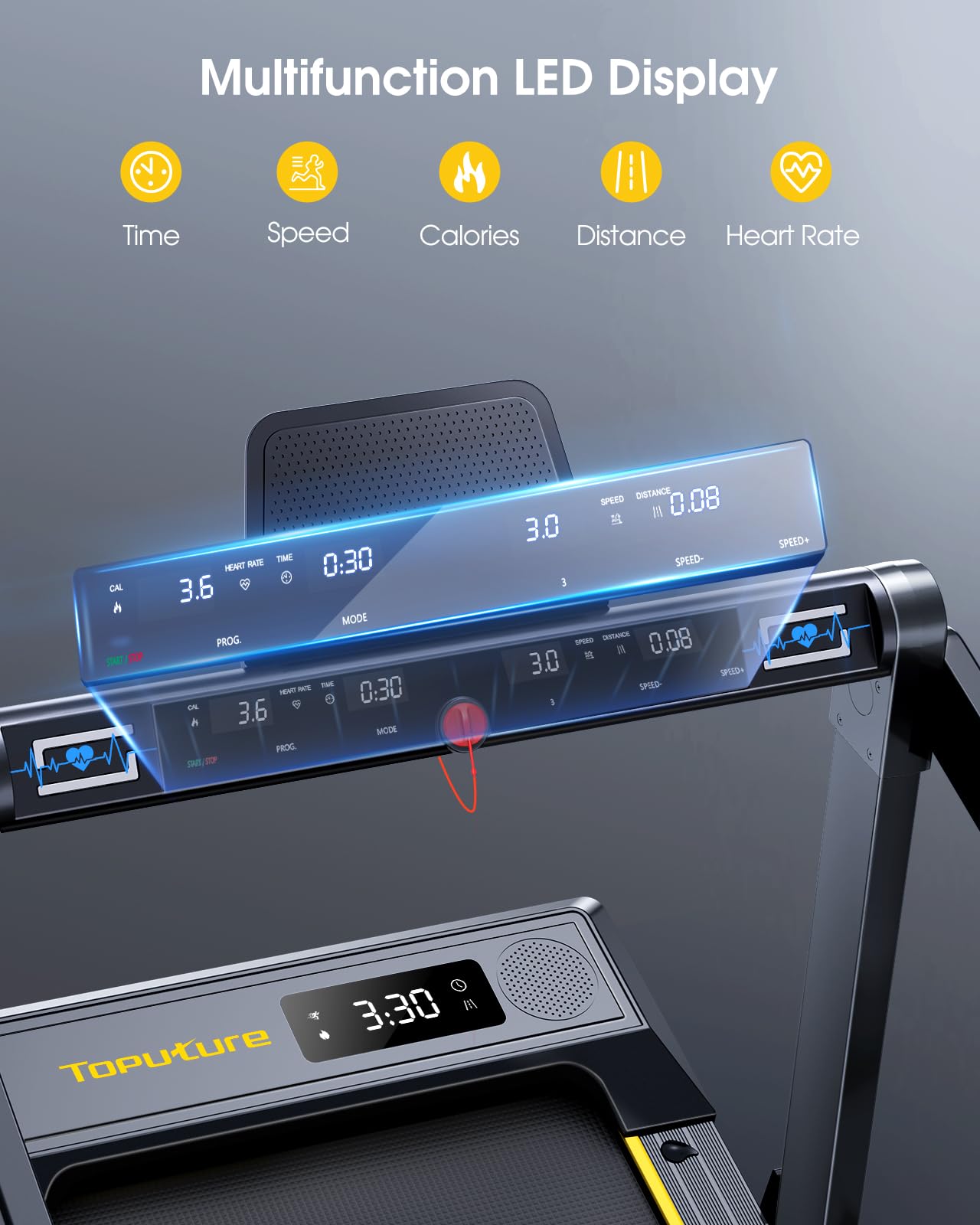 TOPUTURE Walking Pad Treadmill with 12% Incline, 4 in 1 Folding Treadmill for Home/Office with Handle Bar, 2.5HP Under Desk Treadmills Portable Walking Pad with App & Bluetooth Speaker, 0.6-10MPH