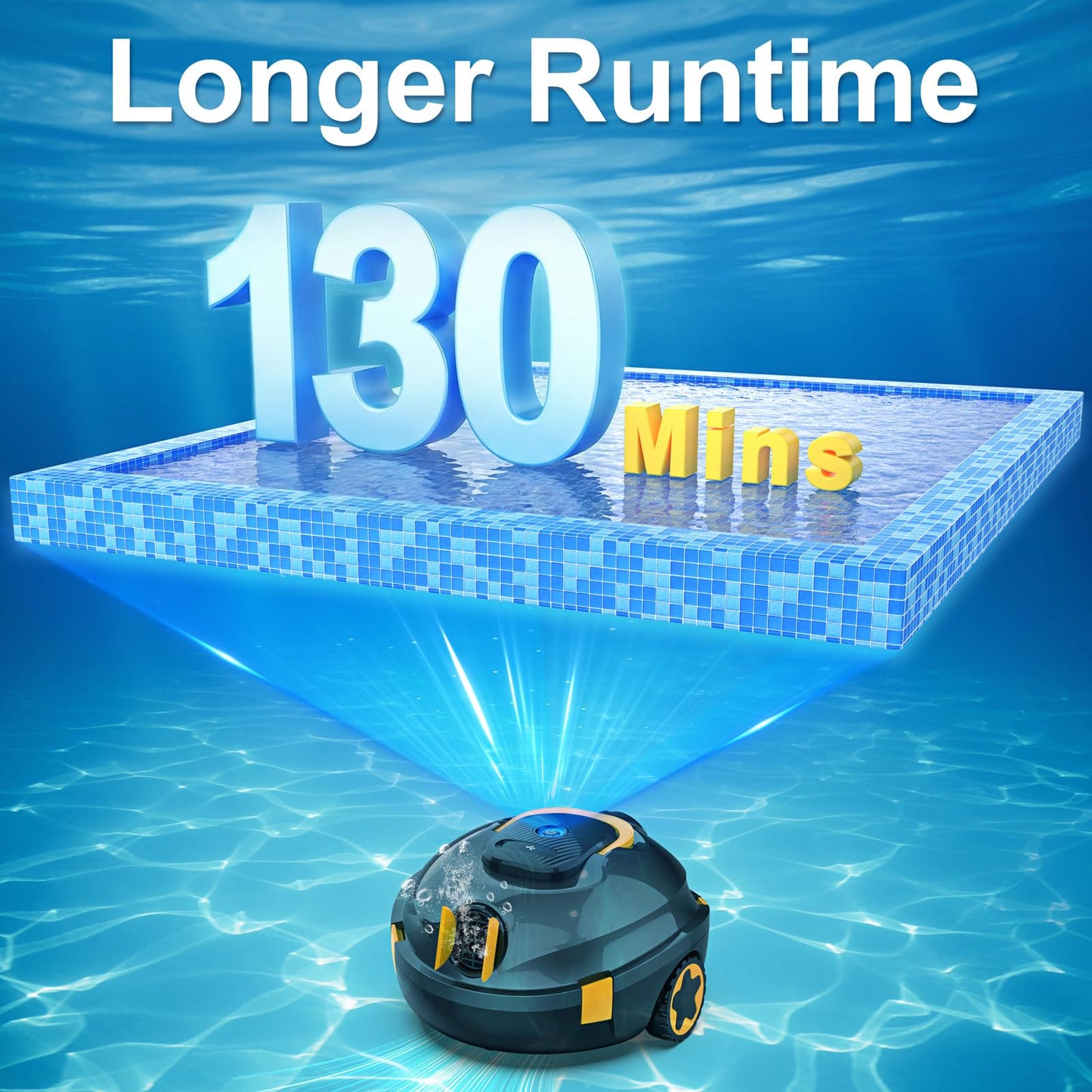 EZIOOV Robotic Pool Cleaner, Cordless Pool Vacuum for Above Ground & Inground Flat Pools with Dual Motors, 130 Min Runtime, Auto-Parking, Powerful Pool Vacuum Robot for Up to 1200 Sq.Ft