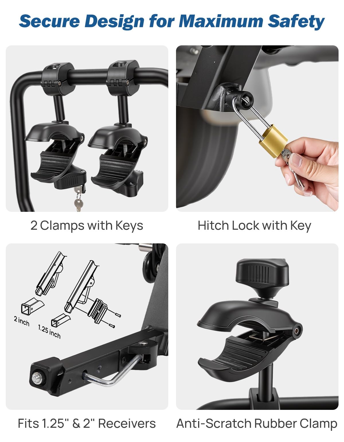 JOYTUTUS Compact & Lightweight 2-Bike Hitch Bike Rack, 100 LBS Capacity for Car SUV Truck with 1¼/2” Receiver, Easy Install Tilting Folding Anti-Wobble Bike Carrier, Fits Most Wheelbases(Max 53'')