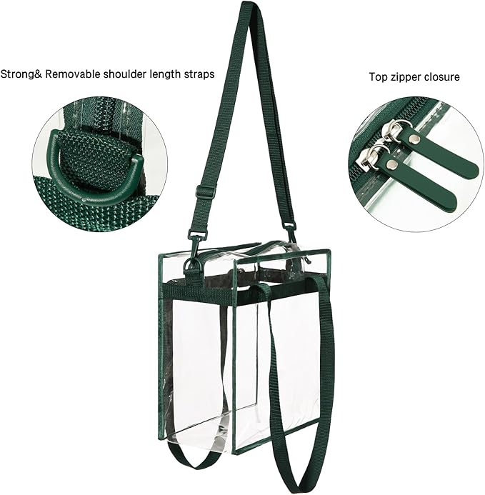 BAGAIL Clear Bags 12x6x12 Stadium Approved Clear Tote Bag with Zipper Closure Crossbody Shoulder Bag with Adjustable Strap