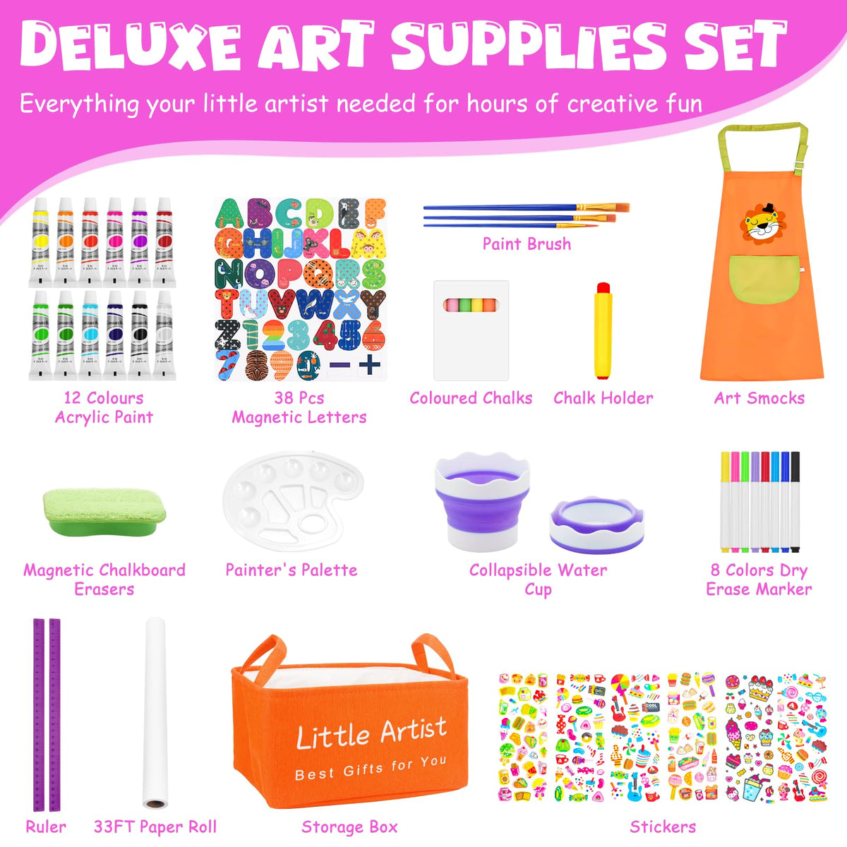 Easel for Kids Toys,Toddler Art Easel with Art Supplies, Height Adjustable Double-Sided Magnetic Dry Eraser Whiteboard and Chalk Board with Paper Roll,2 3 4 5 6 7 8 9 10 Year Old Girl Birthday Gifts