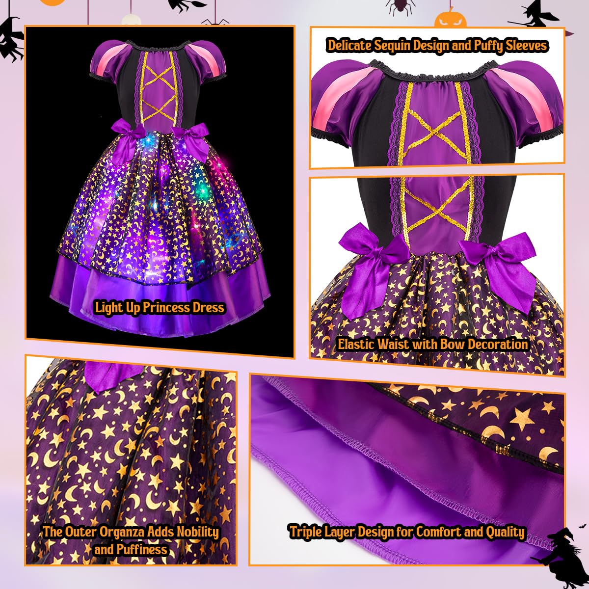 Meland Witch Costume - Light Up Toddler Witch, Girls' Halloween Costume, Ages 4-11