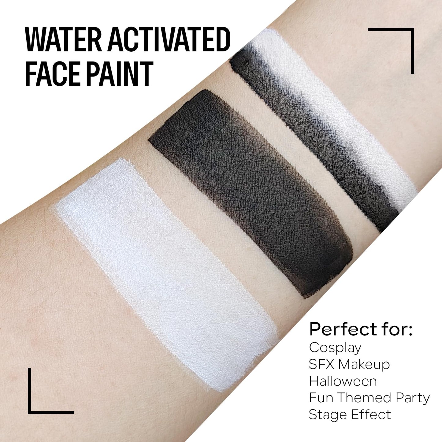 FREEORR Black White Face Body Paint Makeup Foundation 30g, Water Activated Cream to Powder Face Body Paint Makeup for Halloween