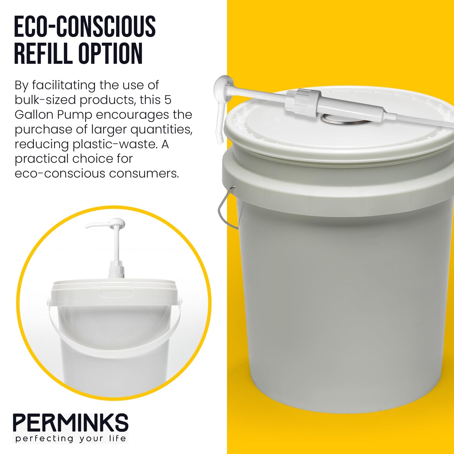 5 Gallon Pump Dispenser - Pump for 5 Gallon Bucket, Jug, Bottle, Large Container - Great for Shampoo & Conditioner, Laundry Detergent, Snow Cone Syrup, Bleach Liquid, Oil & More (Pack of 1)