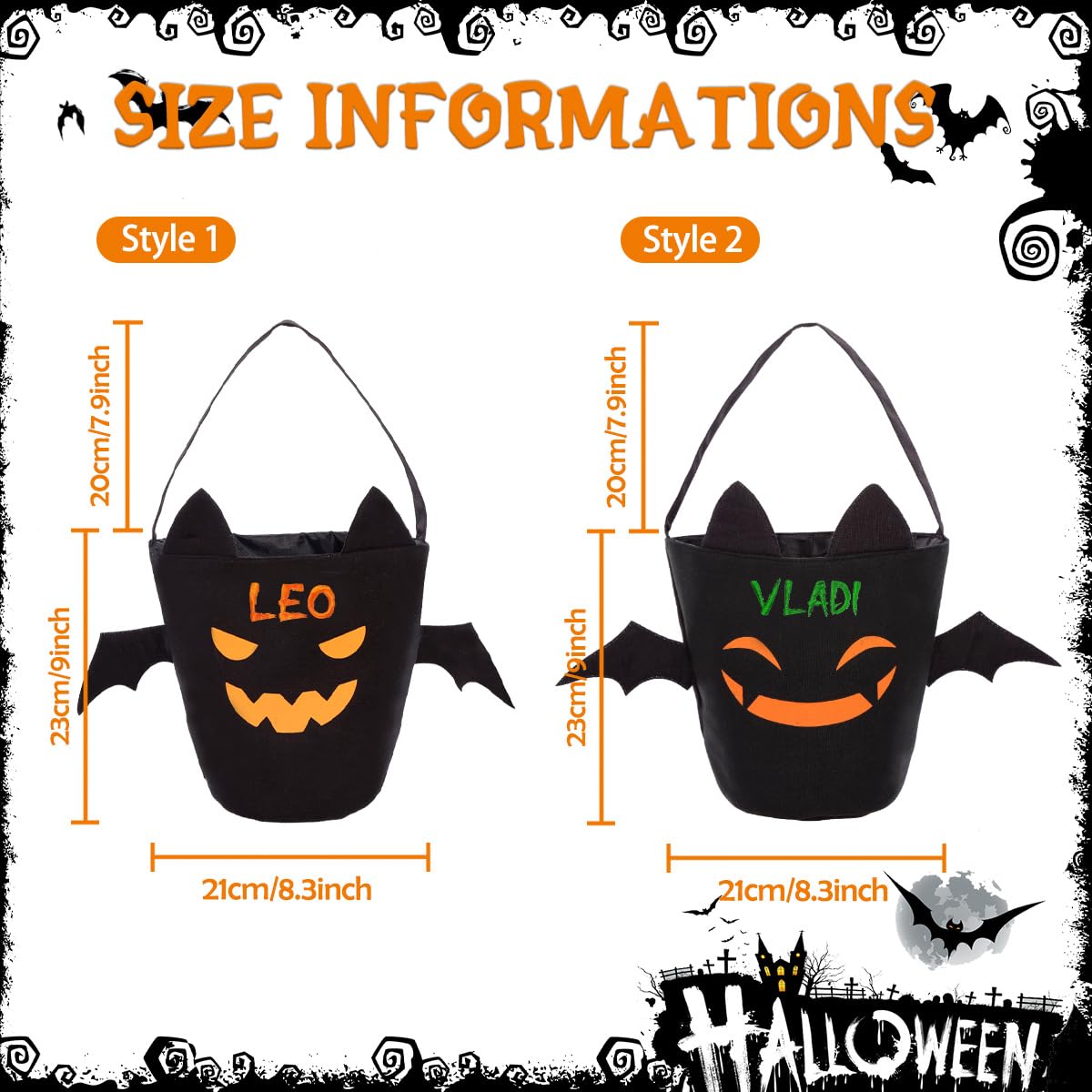 guccde Personalized Halloween Trick or Treat Bags for Kids, Custom Name Halloween Candy Bags (Bag-Canvas)