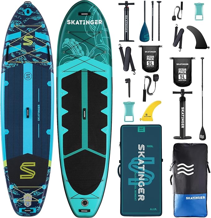 Skatinger Asiaticus & Octopus｜11'6"x35" & 11'x34 Super Wide Inflatable Stand Up Paddle Boards, All Accessories2, 100L Back...