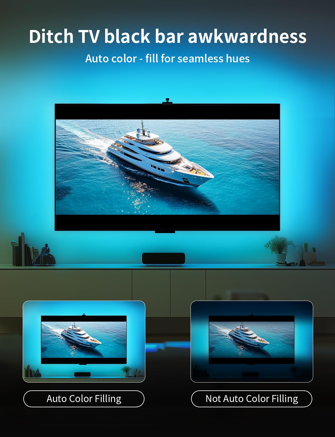 Ailofy Smart TV LED Backlight with Camera for 75-85 inch Screens, 16.4ft LED Strip Lights Sync to Screen& Music, Color Changing Lights for TV Compatible with Alexa & Google Assistant, App Control