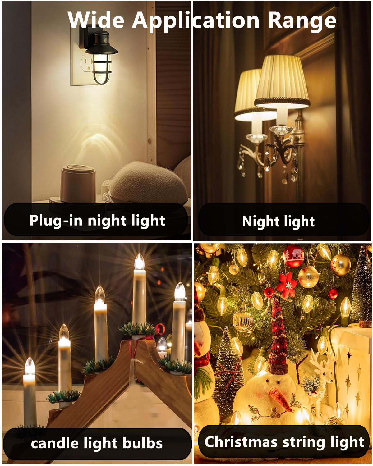 Snnalosses Night Light Bulbs 4 Watt -C7 Décor Small Light Bulb - E12 Candelabra Base- Night Light Warm White Replacement Bulbs,15 Packs
