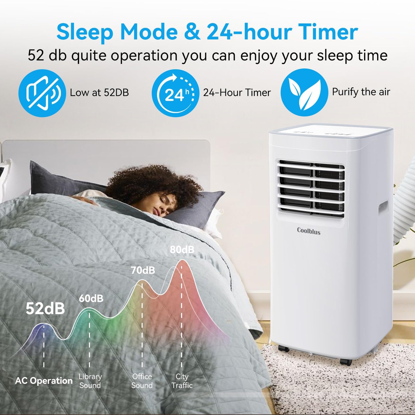 Coolblus Portable Air Conditioners, 8400 BTU air conditioner Cools Up to 350 Sq.Ft, 3 in 1 Portable AC with Remote, 24H Timer, Sleep Mode, Window Kit & Filter Brush, No Wall Required