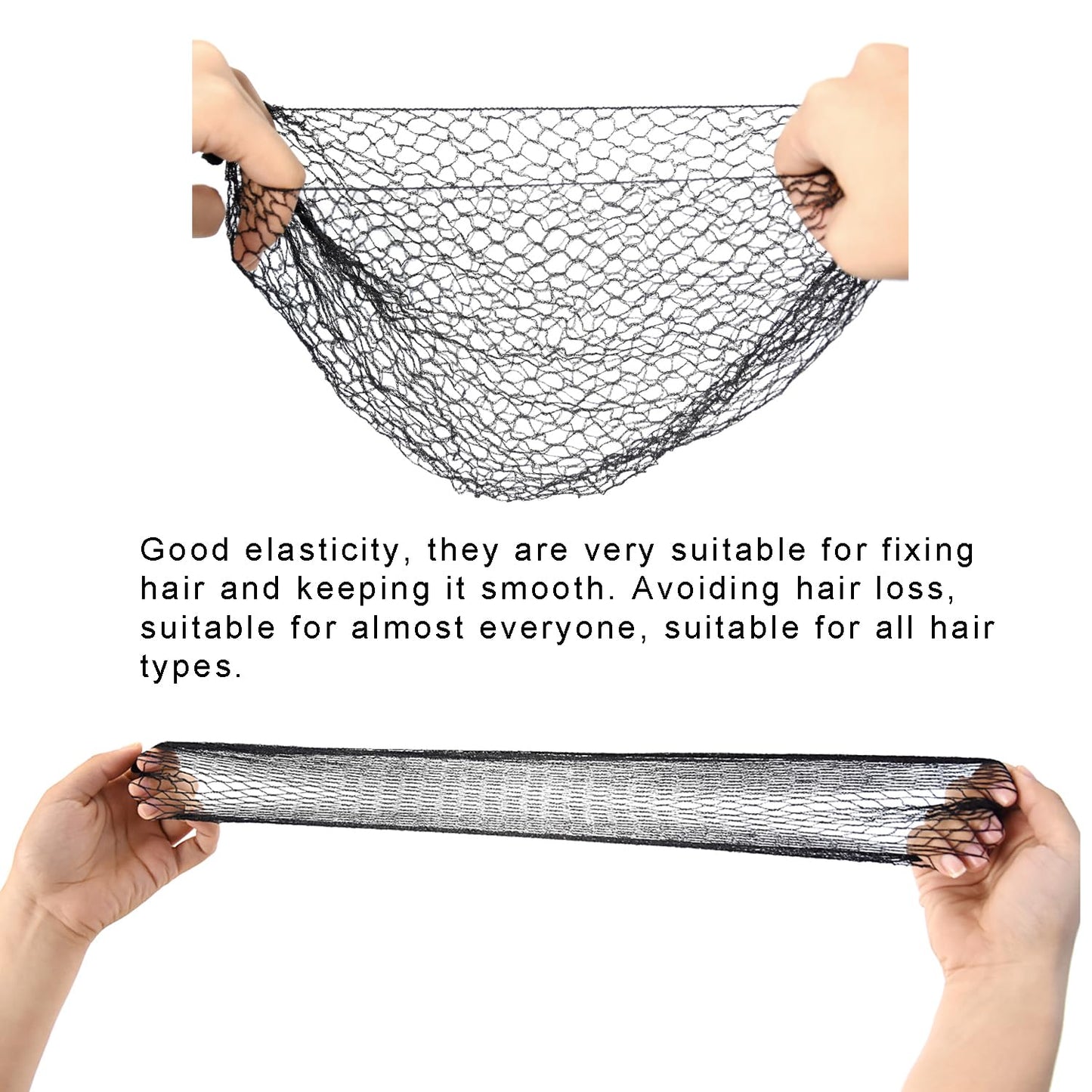 24 Pcs Thicker Hair Net Black Invisible Elastic Edge Mesh Wig Net Reusable Hair Net for Women Hair Bun Food Service Ballet (20 I