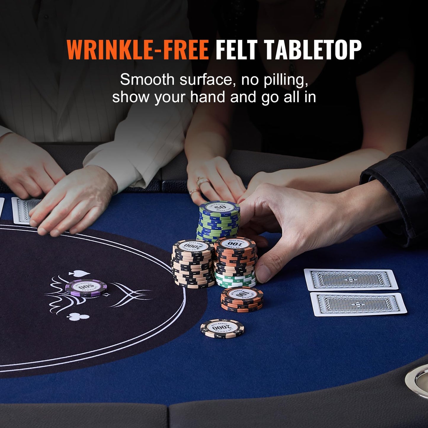 VEVOR 8 Player Poker Table Foldable, Portable Folding Card Board Game Table, Casino Leisure Table, Blackjack Texas Holdem Table with Padded Rails and Stainless Steel Cup Holders,Blue (72 in)
