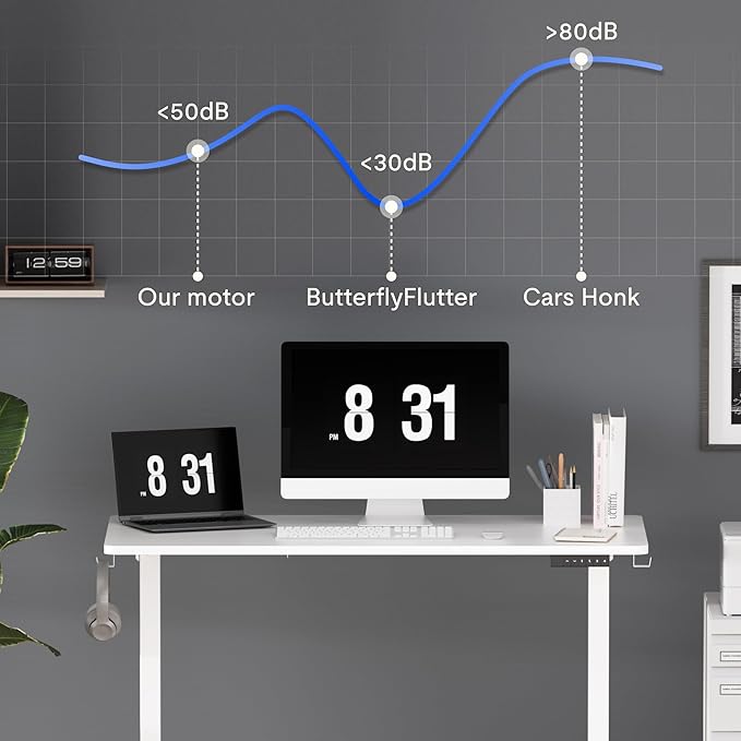 FLEXISPOT EN1 One-Piece Standing Desk 40 x 24 Inches Height Adjustable Desk for Home Office and Computer Workstation (White Frame + White Desktop)