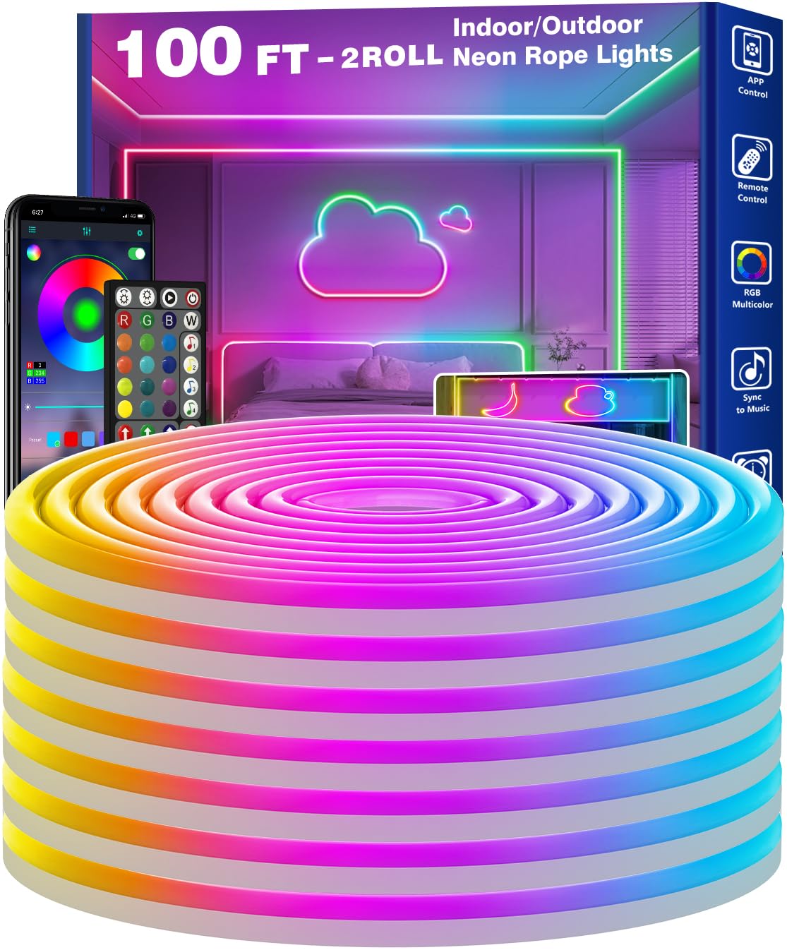 RCUICA 500FT Permanent Outdoor Lights Waterproof with Smart App Control Remote,DIY Scene Modes,Music Sync hronization,Eaves Lights for Garden Decor,Deck,Christmas (100FT)