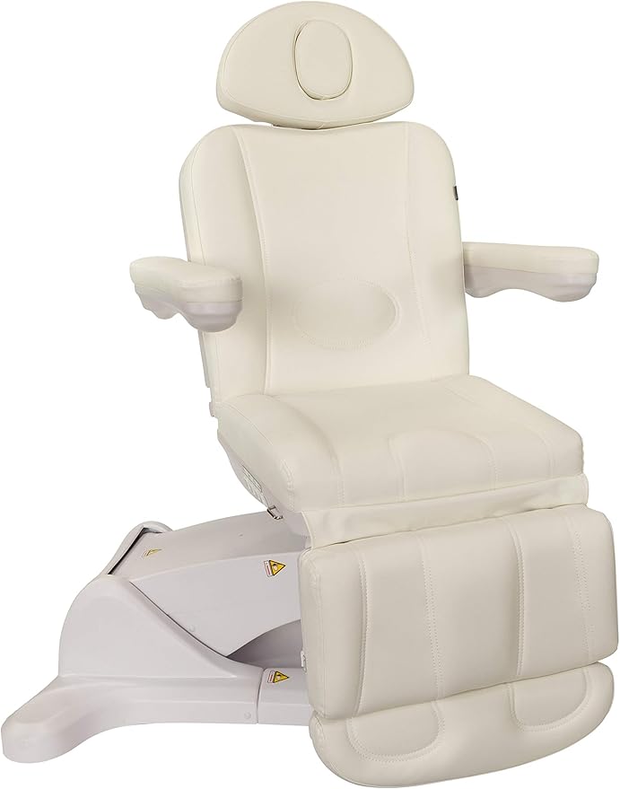 Professional Facial, Massage, and Medi Spa Exam Chair for Esthetician - All-Electric 4-Motor Procedure Table with 240° Swivel and Adjustable Headrest - 440lb Capacity, (Ivory)