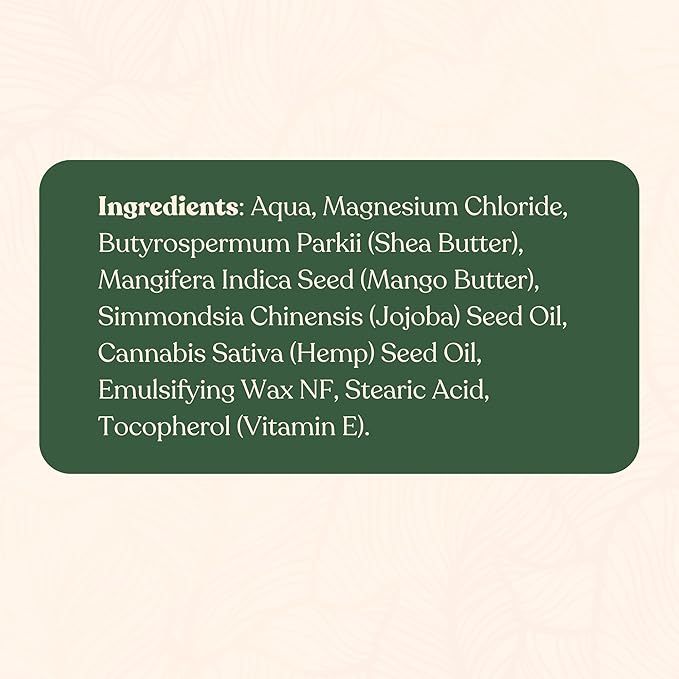 Magnesium Cream for Sleep, Cramps & Muscle Soreness – with Hemp Seed Oil, Jojoba, Shea & Mango Butter – Natural, Skin-Friendly & Safe for Kids – Unscented – 4oz Glass Jar – Made in Canada
