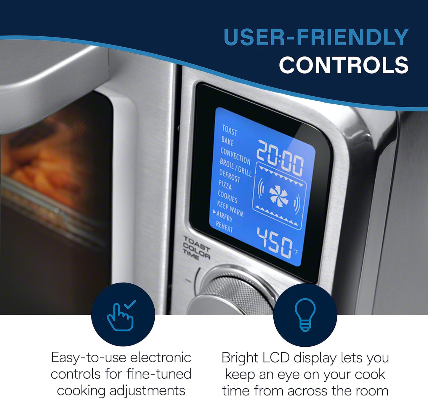 De'Longhi 10-in-1 Digital AirFryer, 24L, True Convection Toaster Oven with Internal Light, Grills, Broils, Bakes, Roasts, Reheats, Preset for Cookie & Pizza, 1800-Watts, Stainless Steel