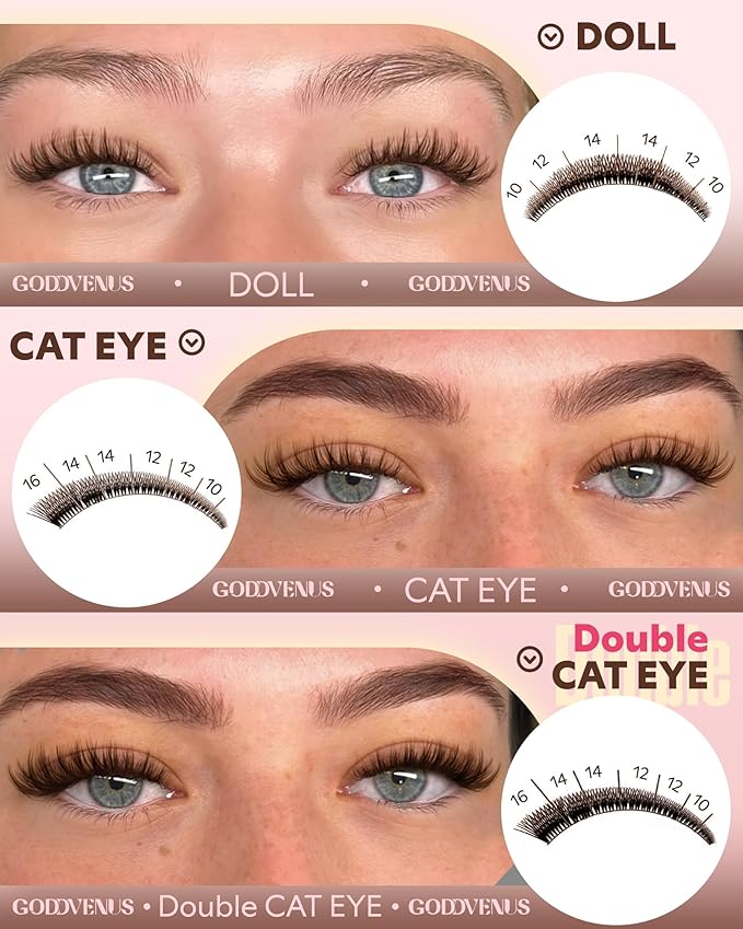 Brown Wispy Eye Lash Clusters Kit Natural Cluster Eyelash Extensions Kit False Eyelash Clusters Fluffy DIY Individual Lash Extensions Kit C Curl