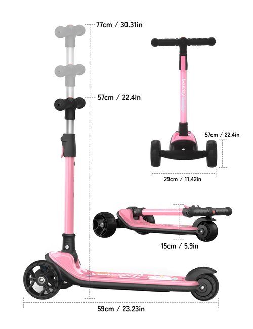 besrey Kick Scooter for Kids Ages 3-10, 3-Wheel Folding Scooter with Adjustable Height, LED Light Wheels, Extra Wide Deck for Outdoor Activities