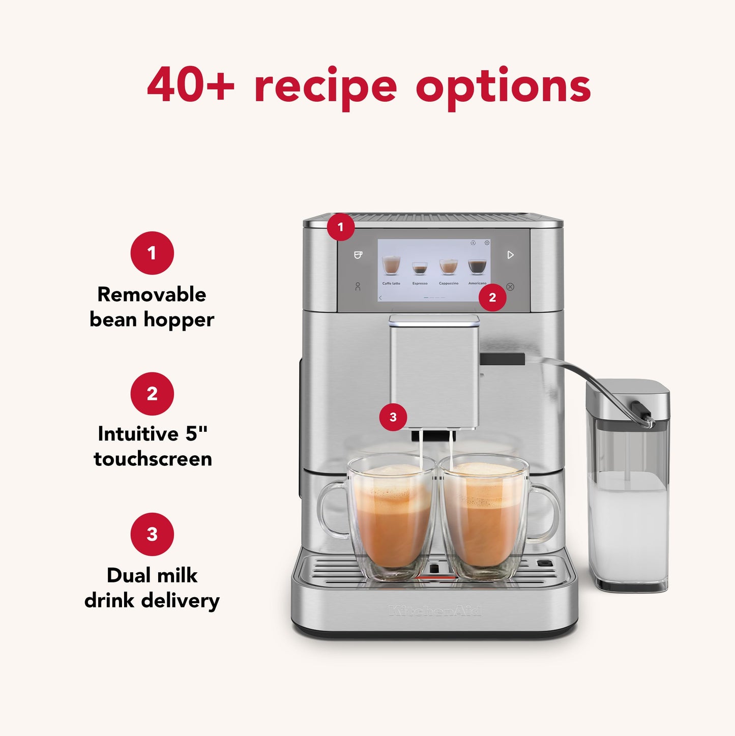 KitchenAid Fully Automatic Espresso Machine KF8 with Milk Attachment and Plant Based Milk Options, KES8558SX, Stainless Steel