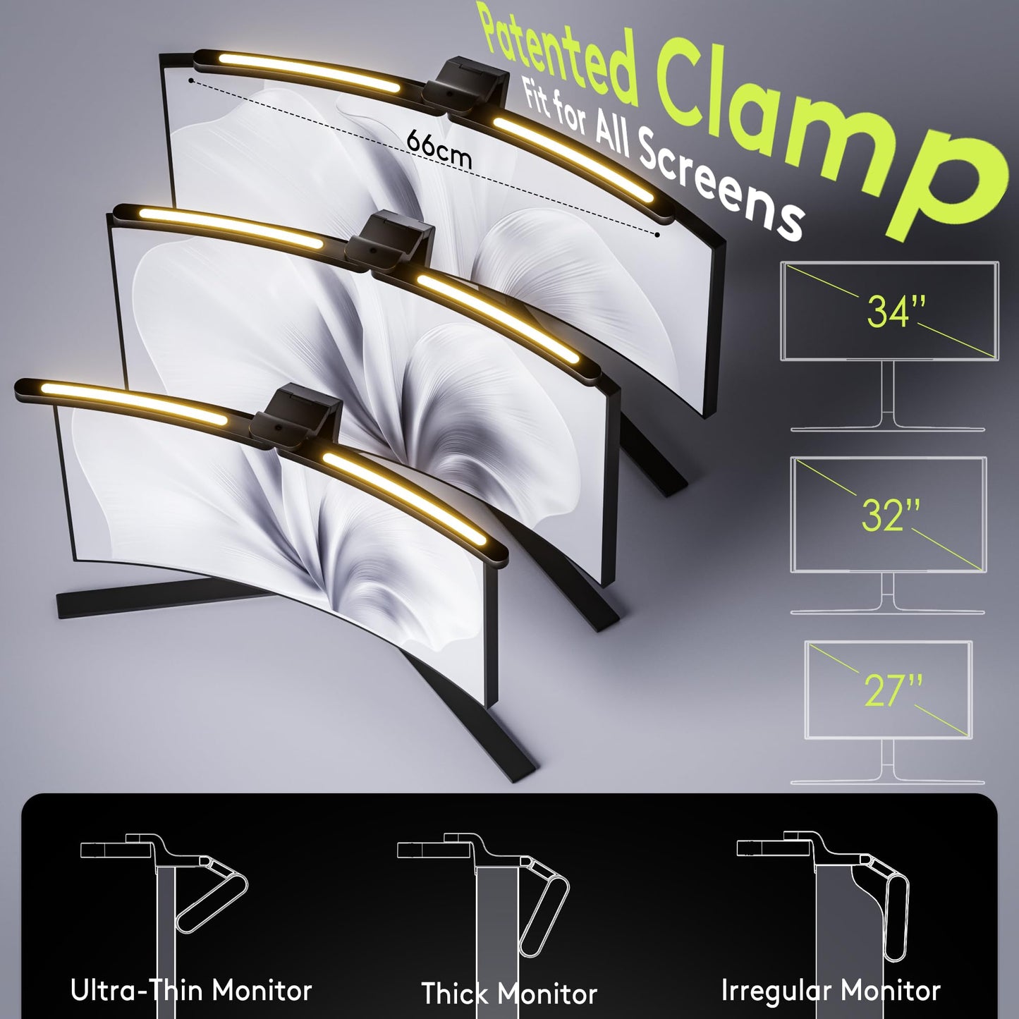 Quntis Curved Monitor Light Bar 15 RGB Backlight for 34"+ Screens, Computer Bar Lights Fold Dual Light with Color Temperature Brightness Stepless Dimming, No Glare Desk Lamp for Home Office Gaming