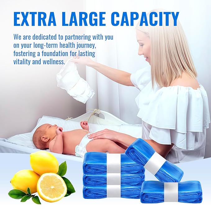 Compatible with Diaper Genie Pails Diaper Pail Refills | 8 Pack Lemon-Scent Continuous Liner Refills for Baby Diaper Pails | Durable Leak-Resistant Odor-Blocking Rolls | Easy Cut & Tie