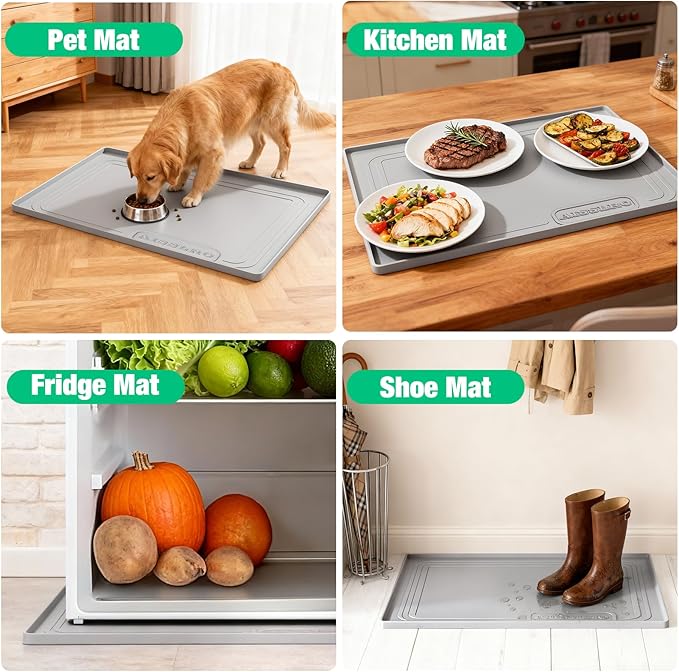 Under Sink Mat 22" X 19", Waterproof Silicone Under Sink Mats for Kitchen, Anti-Leak Shelf Liner & Cabinet Protector with Raised Edge, [BPA Free] Bathroom Tray Home Organizer, Light Grey