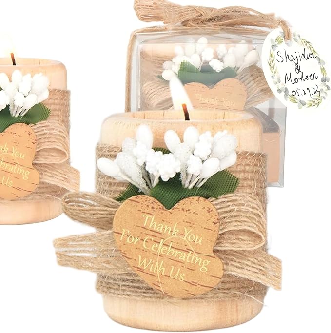 12PCS Wooden Tealight Candle Holders, Wedding Thank You Favors for Guests, Baptism/Bridal Shower Centerpieces for Tables, ...
