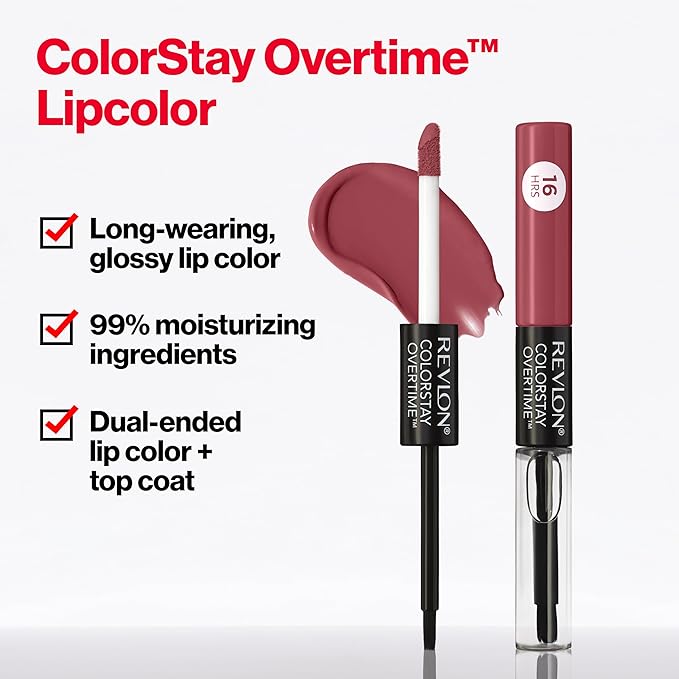 Revlon Liquid Lipstick with Clear Lip Gloss, ColorStay Overtime Lipcolor, Stocking Stuffer for Women, 510 Boundless Nude, 0.07 fl oz