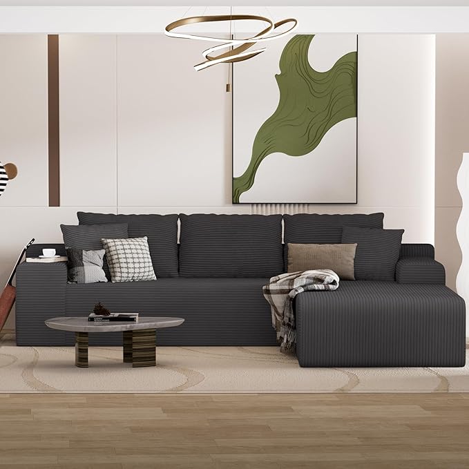 NAYA 106” Modular Sectional Sofa, Cloud Sectional Couch with Deep Seat, Modern Modular L-Shape Sofa Boneless Couch with Chaise for Living Room Bedroom (Grey, Sectional Sofa with Right Facing Chaise)