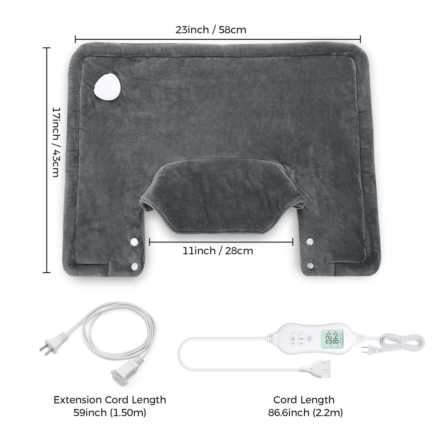 NOWWISH Heating Pad for Neck and Shoulders Pain Relief, 2lb Weighted Electric Heating Pad with 10 Heat Levels and Auto Shut Off, Large Heated Wrap, Birthday Gifts for Women Men, 17"x23", Grey