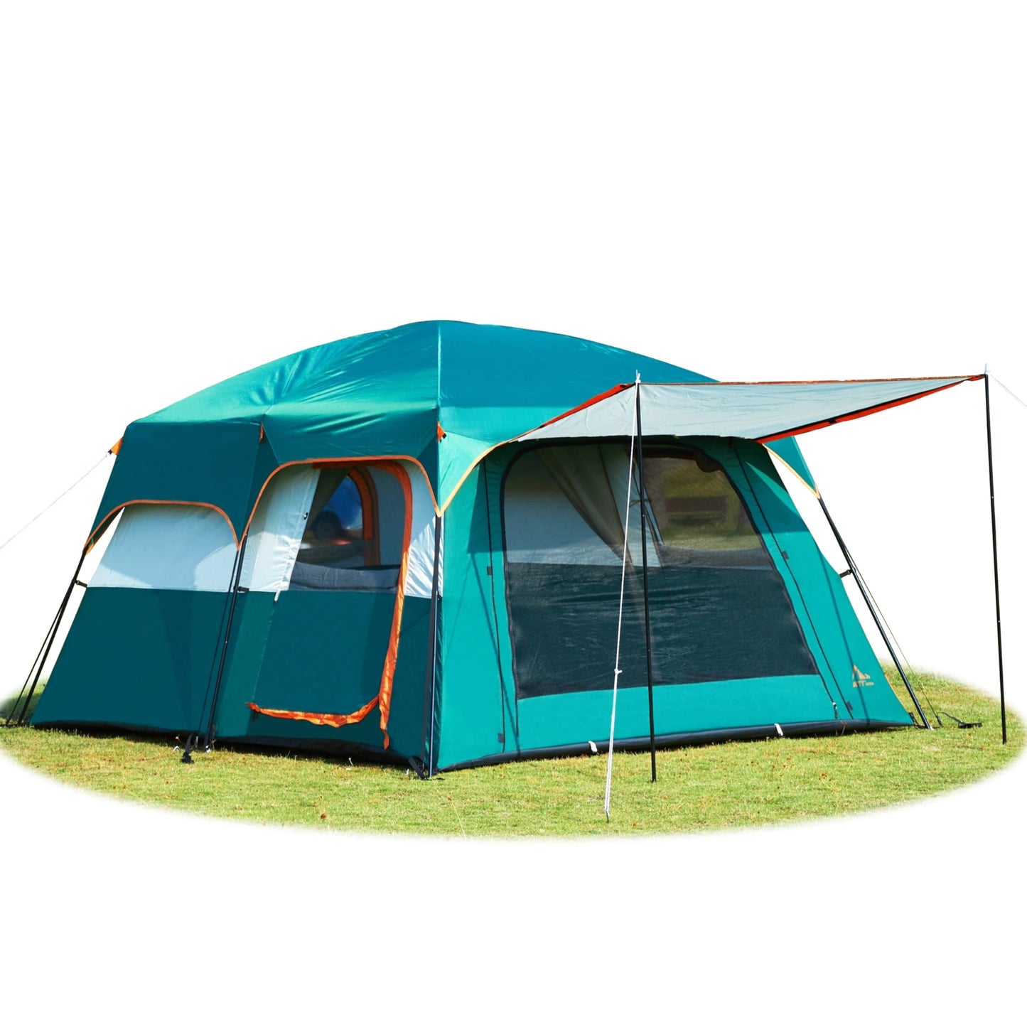 KTT Extra Large Tent 10 Person,Family Cabin Tents,2 Rooms,3 Doors and 3 Windows with Mesh,Straight Wall,Waterproof,Double Layer,Big Tent for Outdoor,Picnic,Camping,Family Gathering(Green)