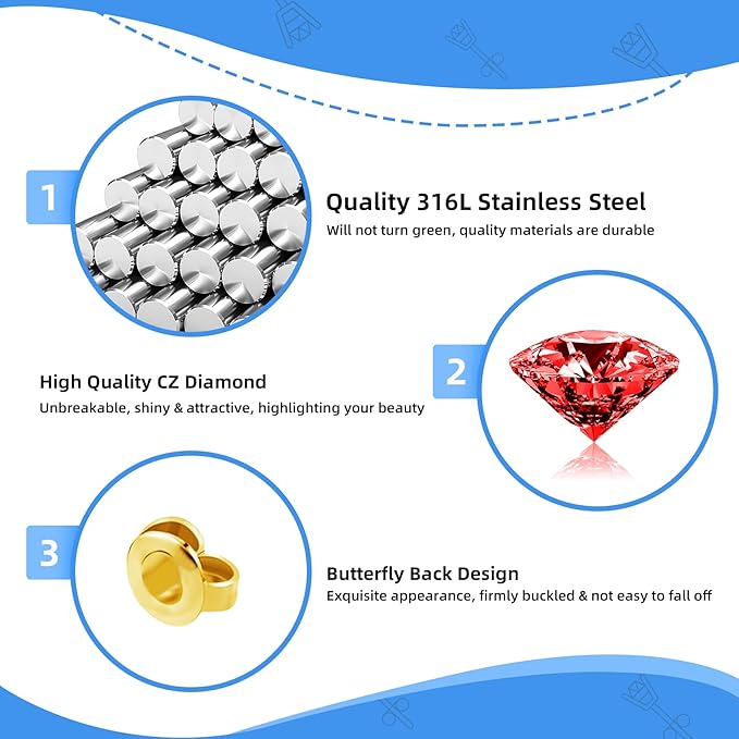 Get the Perfect Ear Piercing with 24 Pcs Premium Ear Piercing Kit - Includes 8 Red CZ Stones Earrings and 8 Easy-to-Use Self Ear Piercing Gun - Safe and Painless