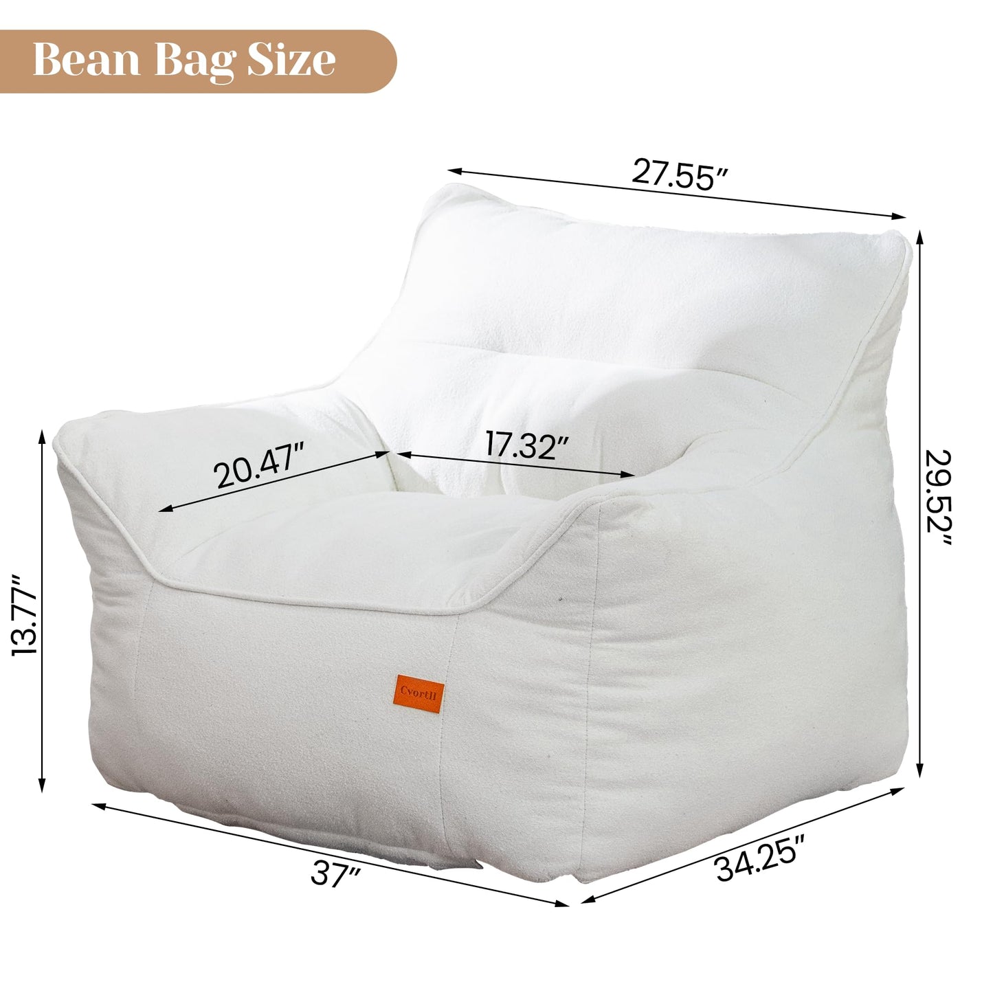 Cvortll Bean Bag Chair for Adults, Comfy Tufted Bean Bag Chair Sofa with Armrests, Lazy Beanbag Chair with Foam Filler Stuffed Bean Bag Couch Sofa for Reading in Bedroom, Living Room and Dorms