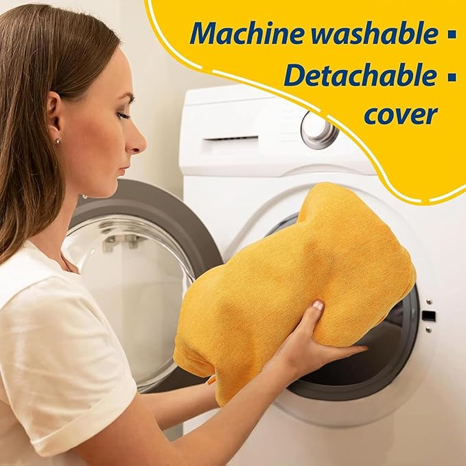 AAAAAcessories D-Shaped Chair Cushions, 2" Thick Dining Chair Pads with Ties and Removable, Machine-Washable Cover, 17" x 16", Golden Yellow