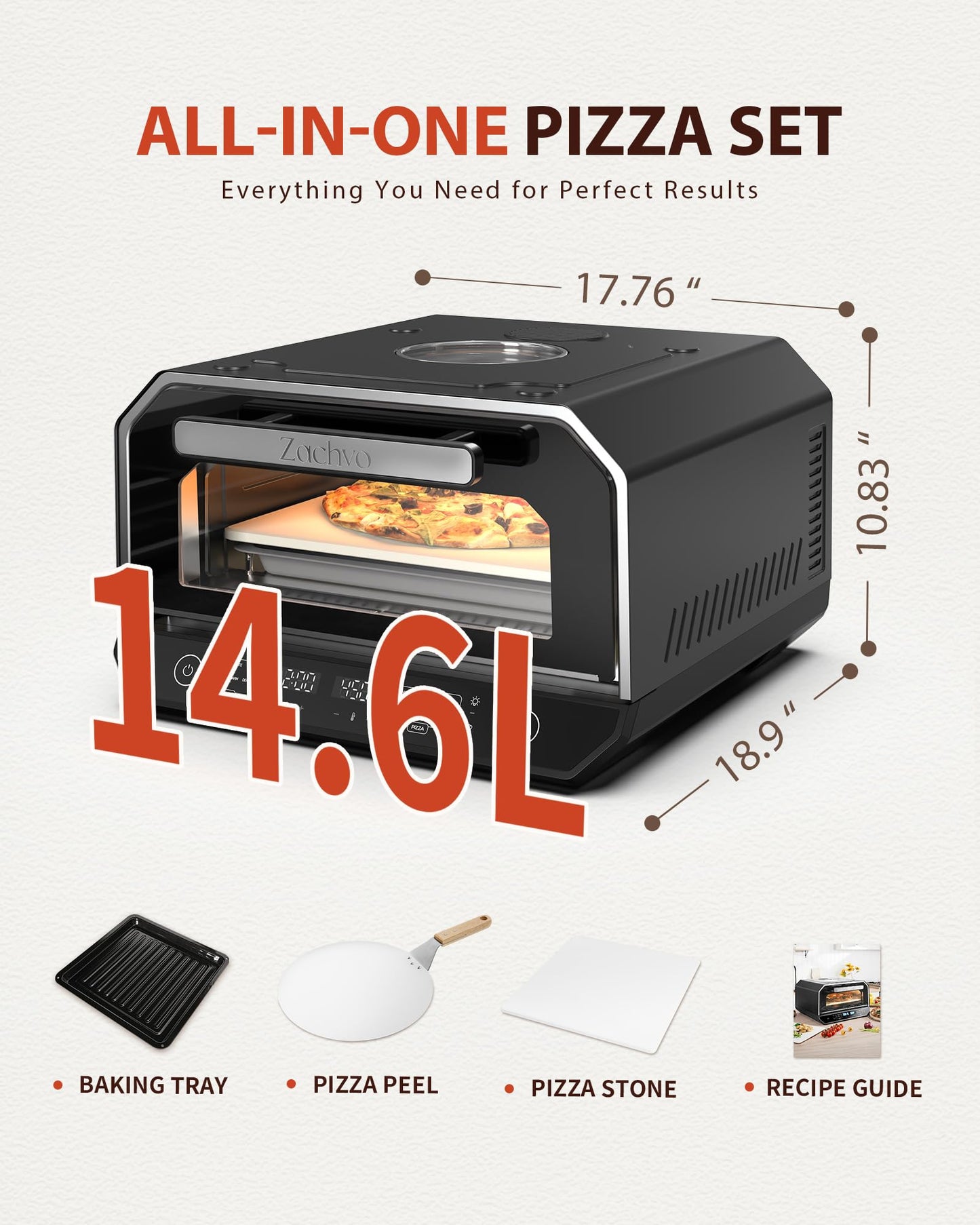 Indoor Pizza Oven, 12 Inch Pizza in 90 Seconds, Heats up to 850°F Pizza Maker, 12-in-1 Multi-Function with Bake, Roast, Grill & Dehydrate, 12 Touchscreen Presets, Pizza Stone & Peel Included, Black