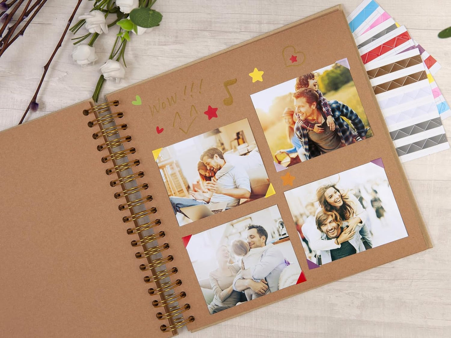 potricher 10 x 10 Inch DIY Scrapbook Photo Album 80 Pages Thick Kraft Blank Yellow Paper Memory Book for Wedding and Anniversary Family (Yellow, 10 Inch)