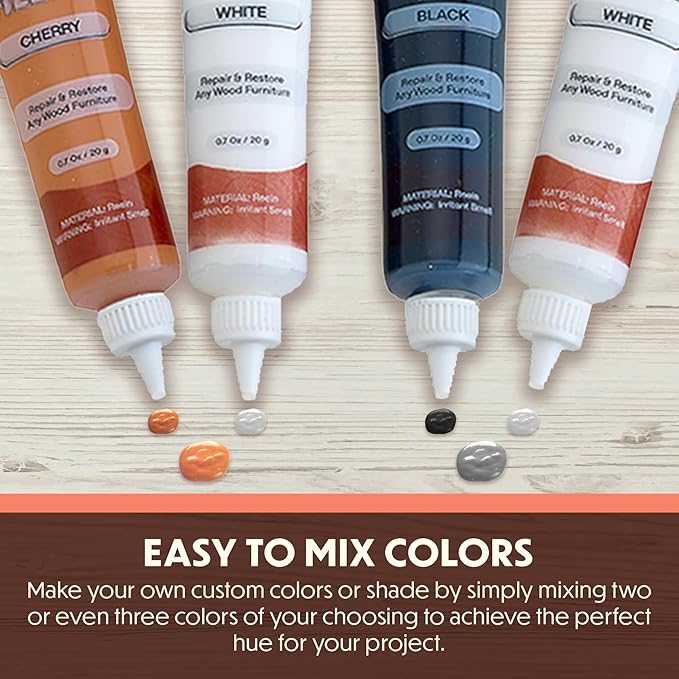 Furniture Repair Kit 50PC - Brushes, Markers, Scraper, Resin Wood Filler, Fillers with Wood Putty, Any Color Wood Combination, Scratch & Molding Repair, Restore Laminate Vinyl Veneer Flooring