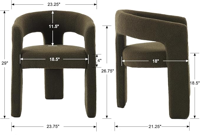 DAYALANE Boucle Dining Chairs Set of 2, Upholstered Sherpa Kitchen Chairs with Arms Comfy Barrel Side Chair for Living Room/Dining Room/Reception, Green