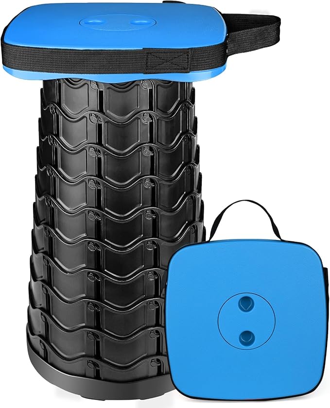 Outward Gear Upgraded Collapsible Stool Heavy Duty 550lbs Load Capacity Portable Foldable Sturdy Telescopic Stool for Camping Travel Hiking (Blue)