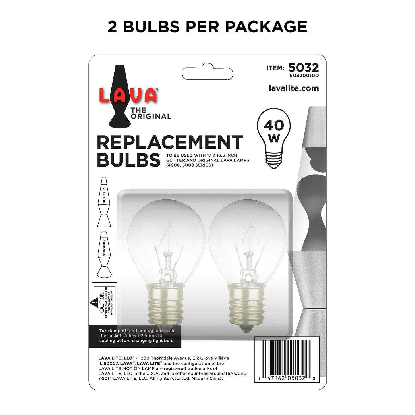 Lava 5032-6 40-Watt Replacement Item #5032 Light Bulb, 2 Count (Pack of 1), Clear