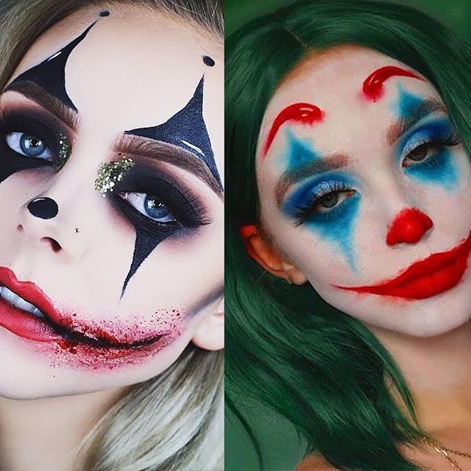 Halloween Clown Makeup Kit: Red White Black Blue Face Body Paint Kit - Pro Oil Based Halloween Face Body Paint for Adults Kids - Clown Movie Cosplay SFX Halloween Makeup Painting Set
