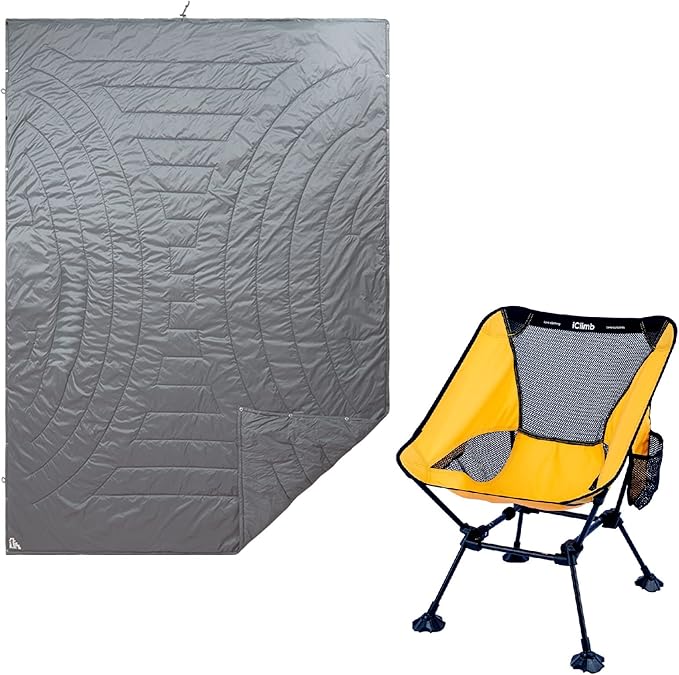 iClimb 1 Anti-Sinking Large Feet Chair and 1 3M Thinsulate Insulation Warm Blanket Bundle, Ultralight Compact for One Pers...